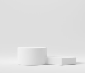 3d illustration with geometric shapes. steps white cylinder pedestal podium platforms for cosmetic product presentation. mock up minimal design with empty space. Abstract composition modern..