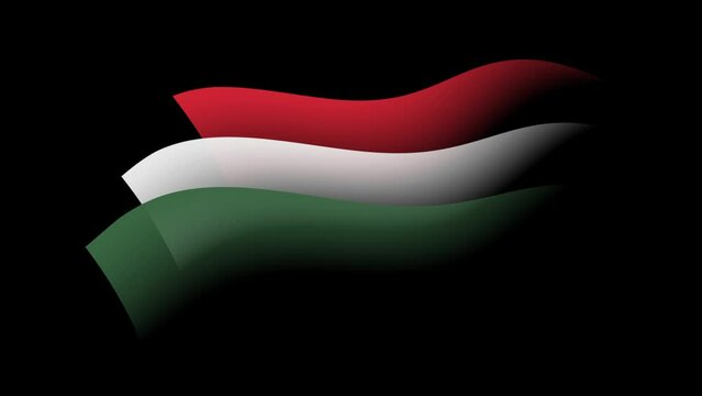 Hungary flag animated stylized watercolor. Waving hungarian flag color stripes. State hungary patriotic banner, tricolor. Design element, transparent, seamless loop