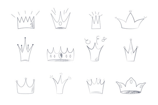 set of hand drawn doodle crowns