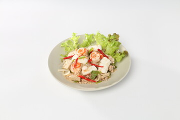 Thai Spicy Seafood Salad with vermicelli or, yam wun sen, in Thai .