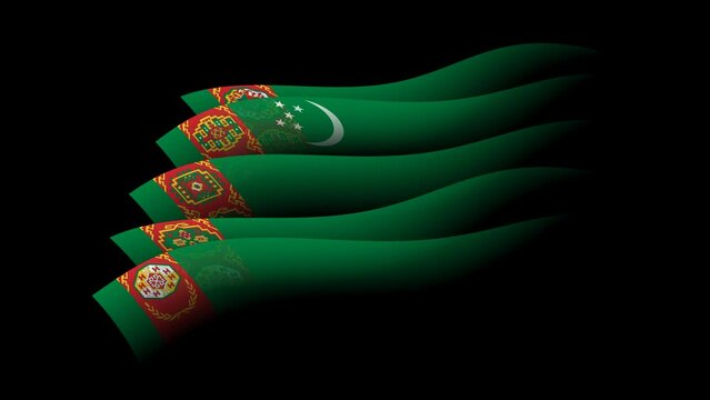 Turkmenistan flag animated stylized watercolor. Waving turkmen flag color stripes. State patriotic banner of turkmenistan. Transparent. Design element, seamless loop - Powered by Adobe