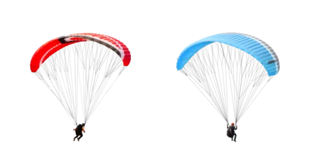 Tuinposter collection Bright colorful parachute on transparent background. png file. Concept of extreme sport, taking adventure challenge. © Puttachat