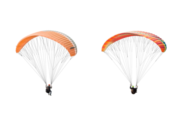 collection Bright colorful parachute on transparent background. png file. Concept of extreme sport, taking adventure challenge.