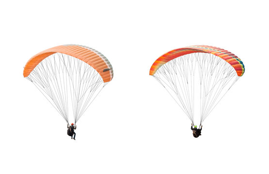 collection Bright colorful parachute on transparent background. png file. Concept of extreme sport, taking adventure challenge.
