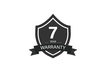 7 year warranty vector icon. color in black, minimal warranty logo.