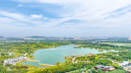 Foto op Canvas Aerial photography of Longquan Lake Wetland in Luquan District, Shijiazhuang City, Hebei Province, China © Changyu