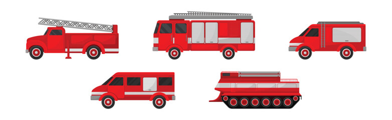 Obraz na płótnie Canvas Firefighting Engine with Red Emergency Transport Service Vector Set