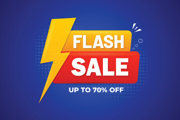 Flash sale colorful banner design with 70 percent off.