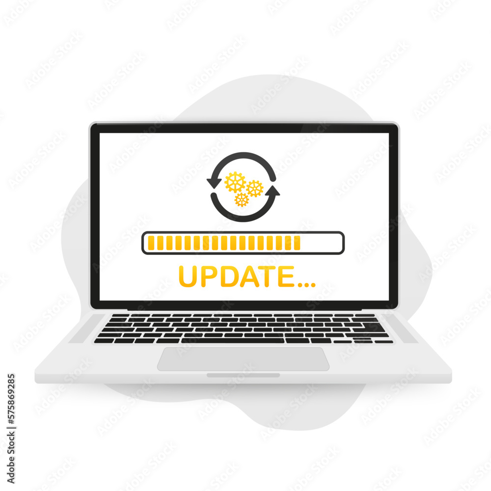 Poster system software update and loading process concept in laptop computer screen. the process of downloa