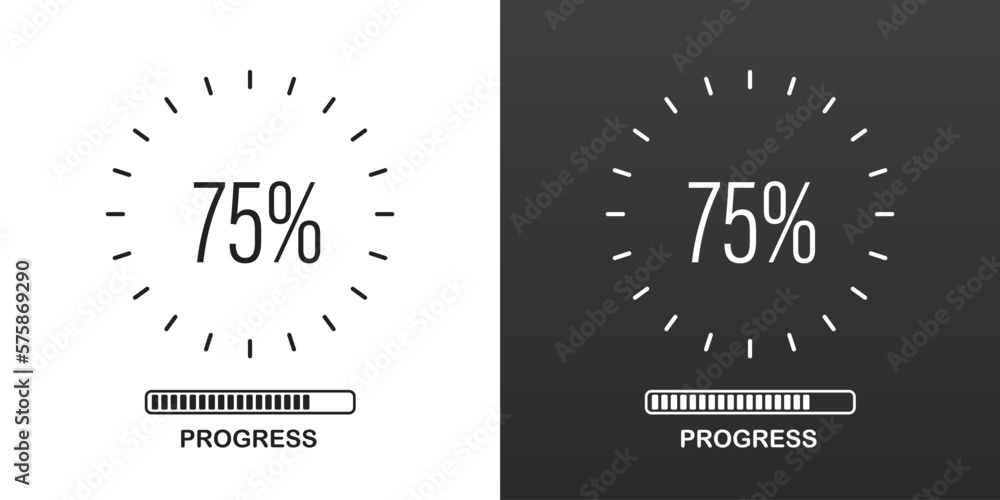 Poster download progress of mobile apps or web downloader on light and dark background. radial loading, upd