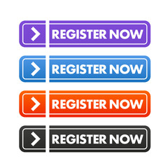 Fototapeta premium Register now buttons. Set collection of Register now button elements for ui ux web design template. Install symbol, simple design, for website or mobile app. Vector illustration