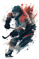 Colorful hockey player with transparent background. Generative AI Technology