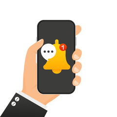 Alert message on smartphone screen. New notification arrived. Notification concept of new message or other notice. A new message on the smartphone screen. Vector illustration