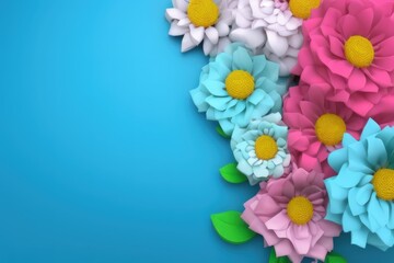 Fototapeta na wymiar 3d rendered flowers on a blue background created with generative AI