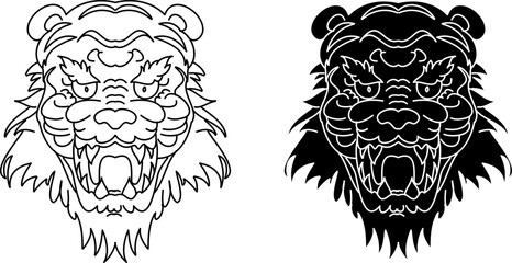 Tiger and dragon fighting tattoo.Japanese style Dragon with tiger and peony flower on cloud tattoo.