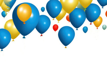blue and yellow balloons on white background created with generative AI