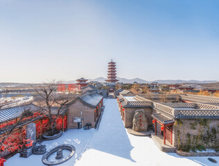 Snow scene in Deyu Ancient Town, Zanhuang County, Shijiazhuang City, Hebei Province, China