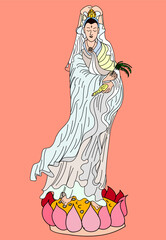 Guanyin or Guan Yin vector for tattoo.Chinese god and art Guan Yin character design.