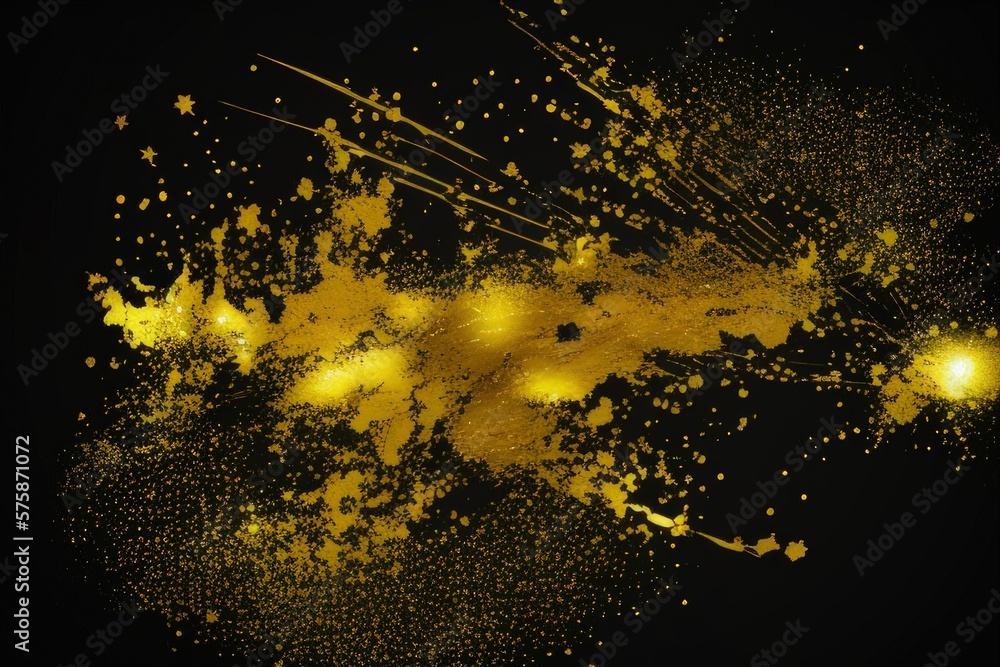 Wall mural gold abstract paint on black background created with generative ai