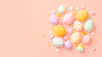 Fototapeta na wymiar 3D Render of Soft Color Easter Eggs Decorative Pastel Pink And Background And Copy Space. Happy Easter Day Concept.