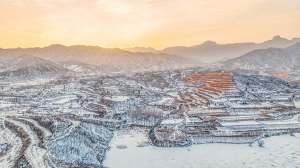 Snow scene of Pingquan Lake in Xuting Village, Zanhuang County, Shijiazhuang City, Hebei Province, China