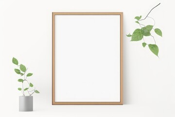 frame with leaves on table created with generative AI