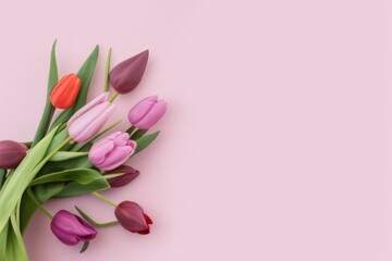 bouquet of pink tulips on pink background created with generative AI
