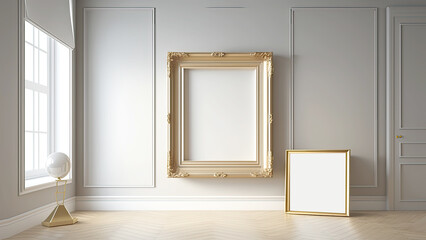 Golden Photo Frame With Image Placeholder.