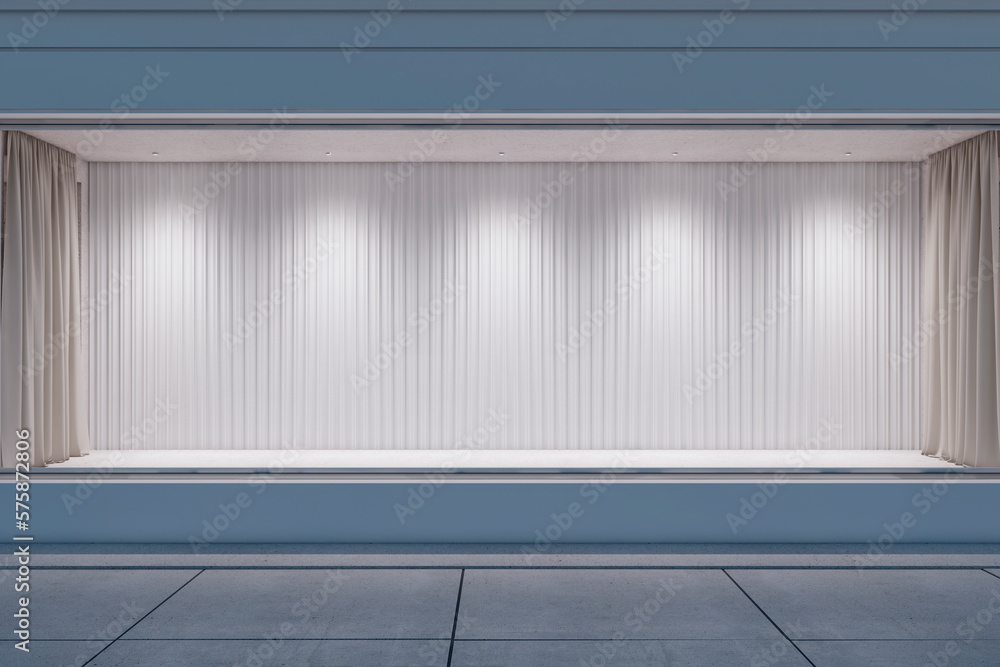 Poster advertising concept with stylish illuminated light wall background with blank place for product or c