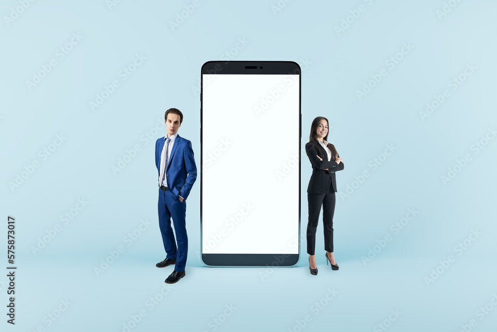 Poster digital life service concept with blank white modern smartphone screen with place for web design or 