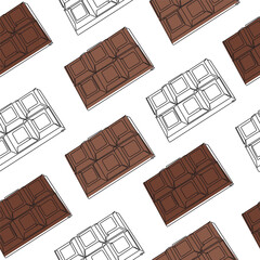Seamless pattern of the chocolate bar icon. Continuous one-line drawing of chocolate.