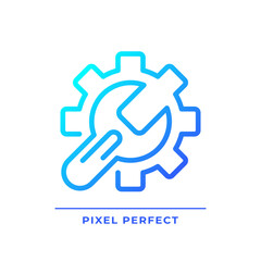 Setup pixel perfect gradient linear vector icon. System settings. Troubleshooting service. Automated process. Thin line color symbol. Modern style pictogram. Vector isolated outline drawing