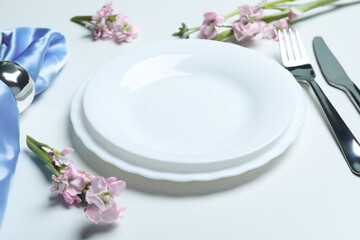 Concept of spring season table setting, space for text