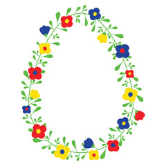 Flower decorative frame. Egg shape festive hand drawn border for Easter design. Vector illustration.