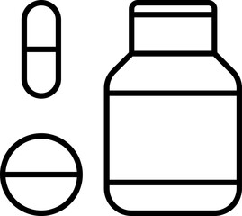 Pill and medicine bottle stroke line minimal icon sign background