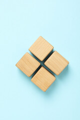 Blank wooden cubes for different concepts, top view