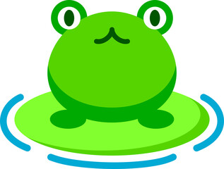 Cute green frog on lotus leave cartoon doodle PNG