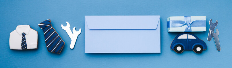 Obraz premium Happy Father's day, composition for Father's day, top view