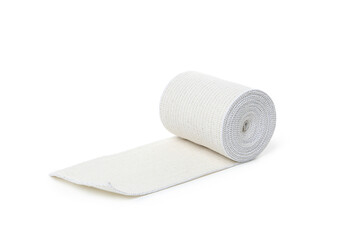 Help with injury concept, elastic bandage isolated on white background