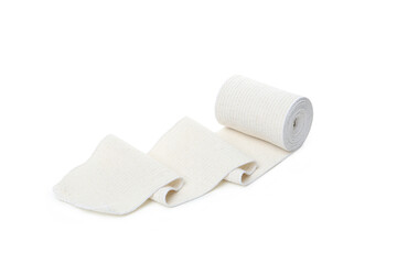 Help with injury concept, elastic bandage isolated on white background