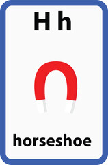 Alphabet flashcard for children with the letter h from horseshoe