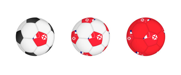 Collection football ball with the Wallis and Futuna flag. Soccer equipment mockup with flag in three distinct configurations.
