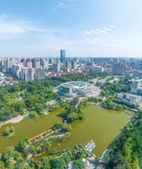 Fototapeta na wymiar Aerial photography People's Hall of Chang'an Park, Chang'an District, Shijiazhuang City, Hebei Province, China
