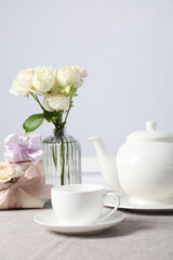Concept of spring season table setting, space for text