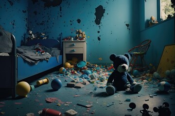 Kid's room destroyed in war, Generative AI