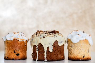 Three Easter cakes of different sizes. The most important Orthodox holiday