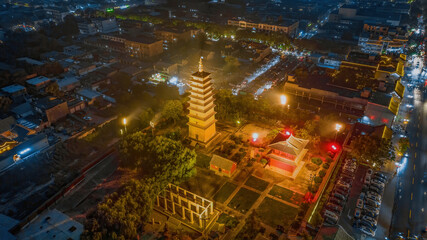Aerial photography of Zhengding Kaiyuan Temple and Sumeru Pagoda in Zhengding County, Shijiazhuang City, Hebei Province, China