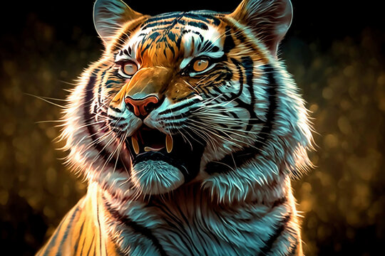 Tiger head art screen background created with Generative AI technology