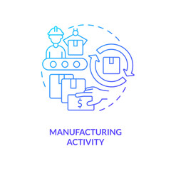 Manufacturing activity blue gradient concept icon. Durable goods. Economic indicators example abstract idea thin line illustration. Isolated outline drawing. Myriad Pro-Bold font used