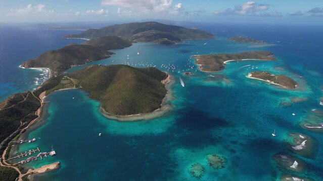 British Virgin Islands, Aerial Panorama of Coastline, Coral Reefs and Landscape
